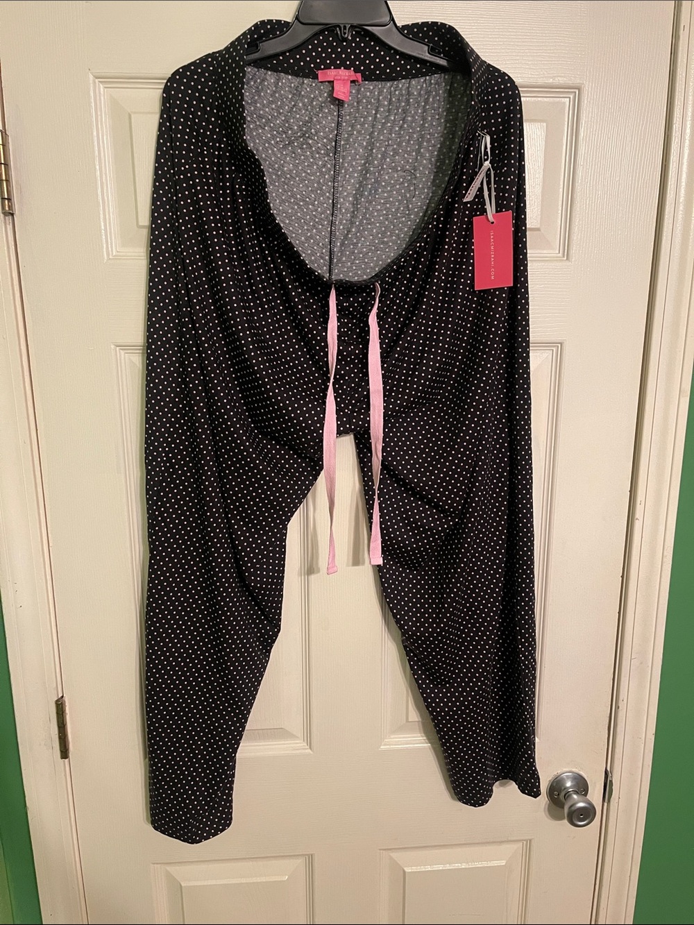 Isaac Mizrahi Black Polka Dot Kids Joggers with Pink Drawstring
